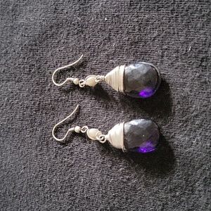 Handcrafted Sterling silver wire-wrapped amethyst drop earrings
